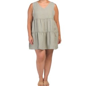 Lucky Brand Plus Linen Sleeveless Tiered Crochet Trim Tunic Dress